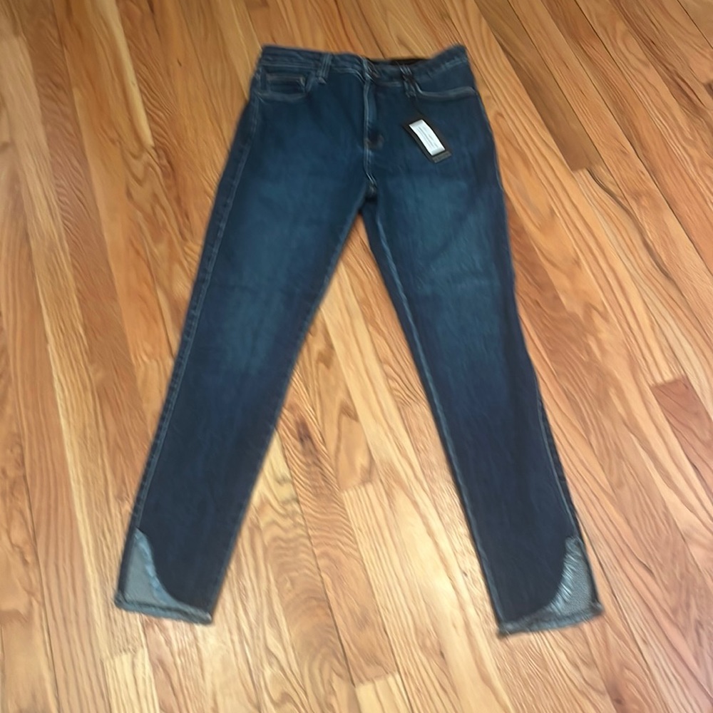 NWOT just black denim dark indigo skinny with curved hem. High rise.